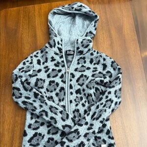 Petite Leopard Print zip up hooded sweater